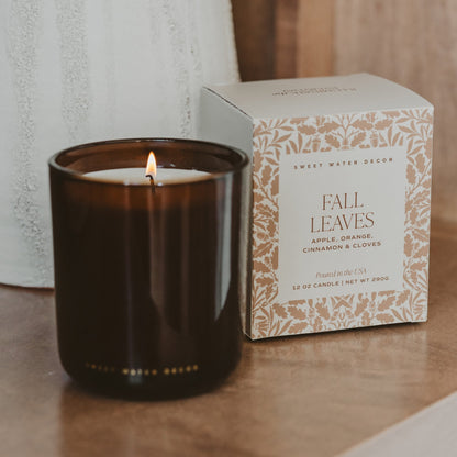 Fall Leaves Soy Candle - Boxed Amber Tinted Glass Jar - 12 oz