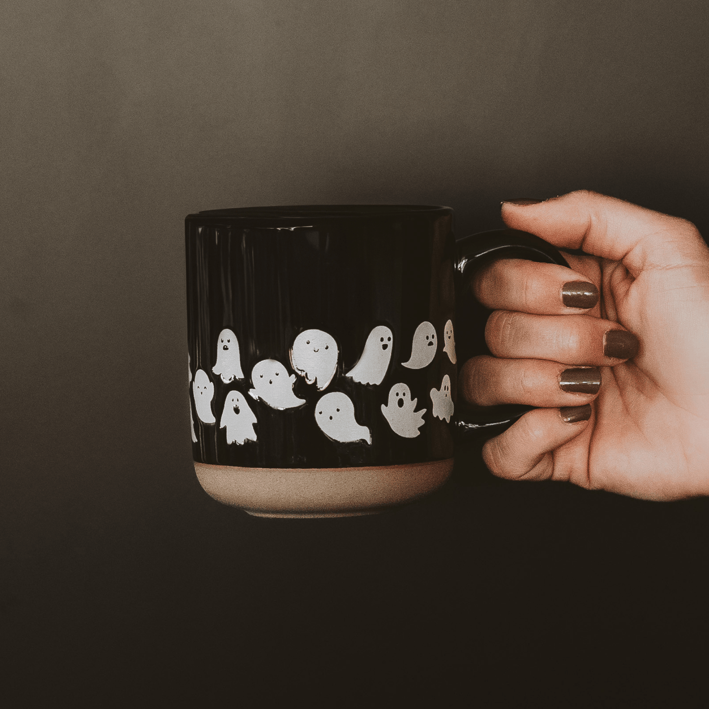 Ghosts 14 oz Black Stoneware Coffee Mug