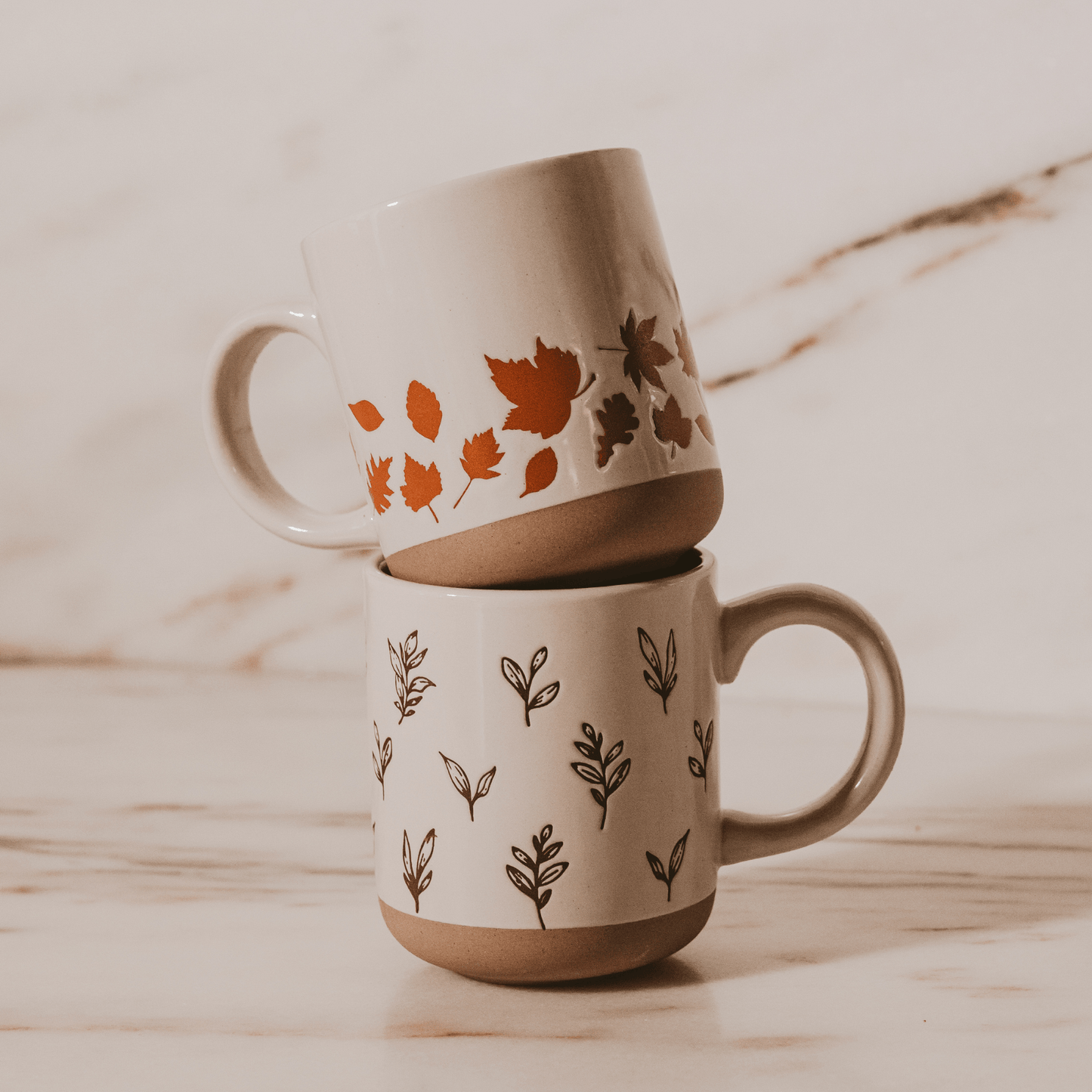 Orange Leaves 14 oz Cream Stoneware Coffee Mug