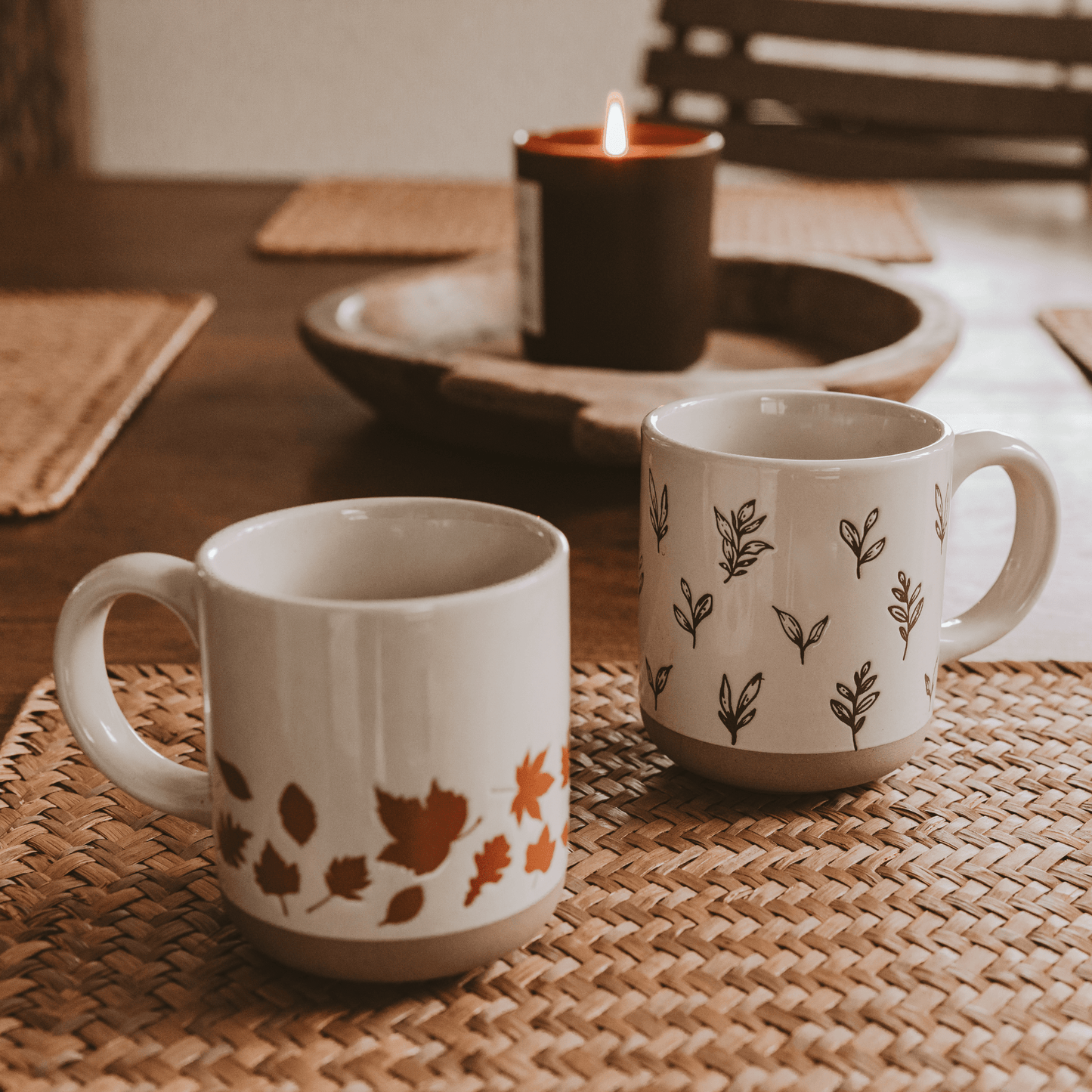 Orange Leaves 14 oz Cream Stoneware Coffee Mug