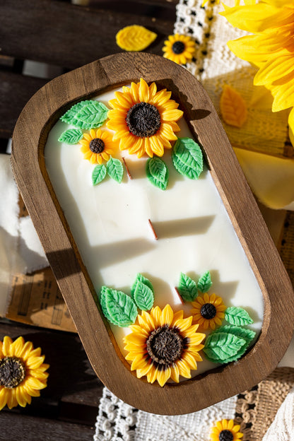 Wooden Sunflower Candle – Handcrafted Floral Soy Wax Candle – Rustic Home Decor Gift