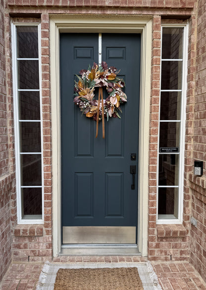 Neutral Fall Wreath with Berries & Gold Velvet Ribbon