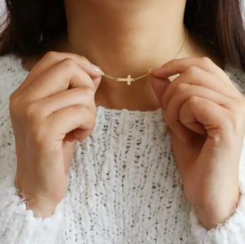 Dainty Cubic Zirconia 18k Gold Inspirational Cross Necklace