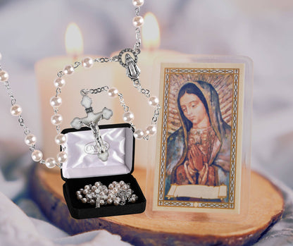 Rosary Glass Pearl Bead Silver Plate 18L