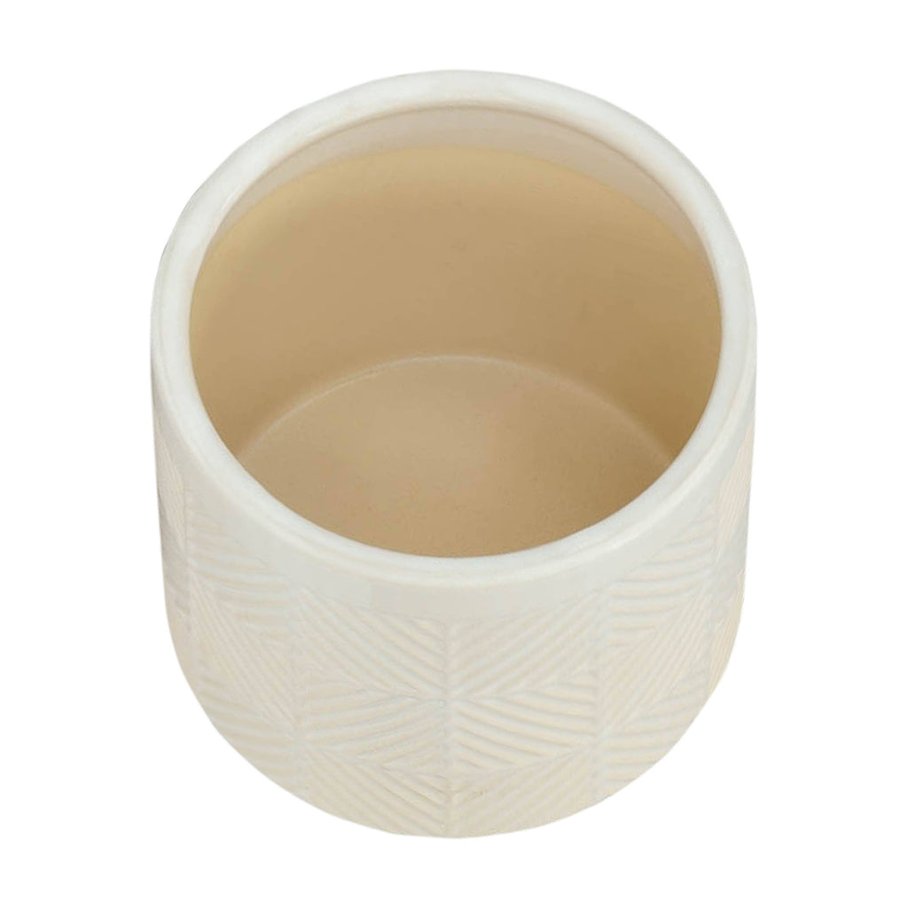 Planters Set of 2 - White Ceramic Textured Footed, 6/8 in.