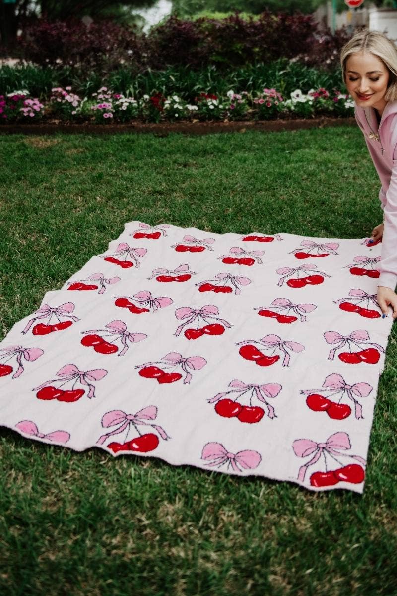 Cherry Bows All Over Soft Wholesale Blanket