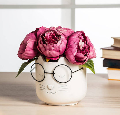 Lg Cat Face Planter w/Glasses-4.5"H-1496