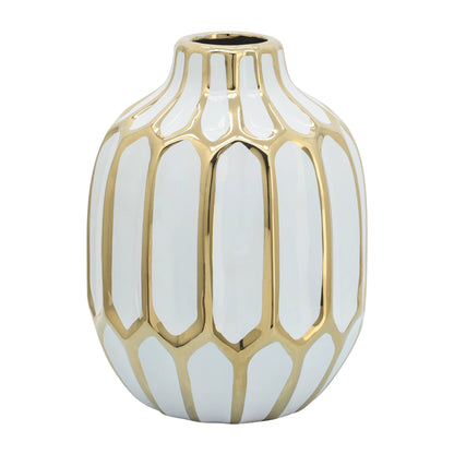 Ceramic Bud Modern Decorative Vase - White/Gold, 8 in.