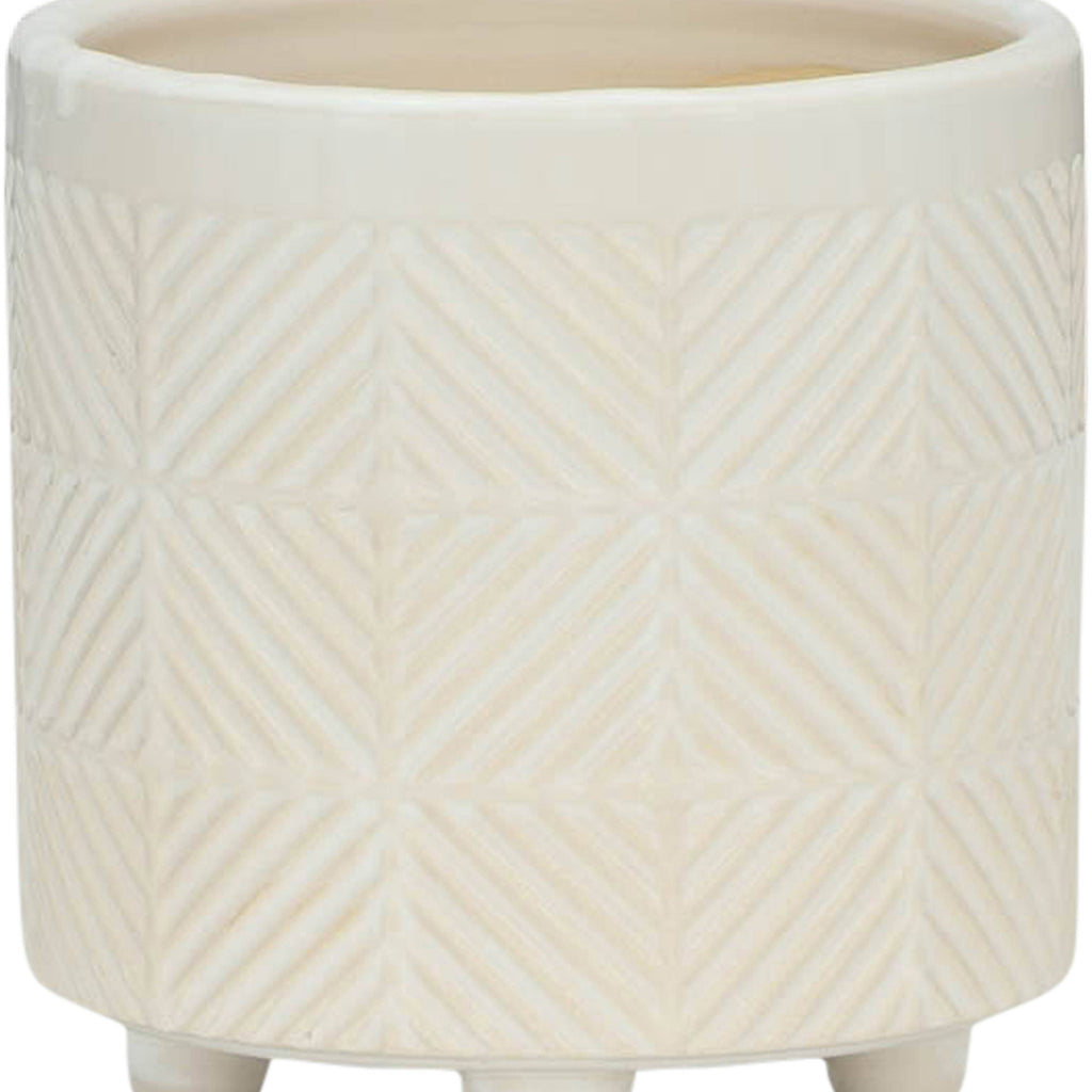 Planters Set of 2 - White Ceramic Textured Footed, 6/8 in.
