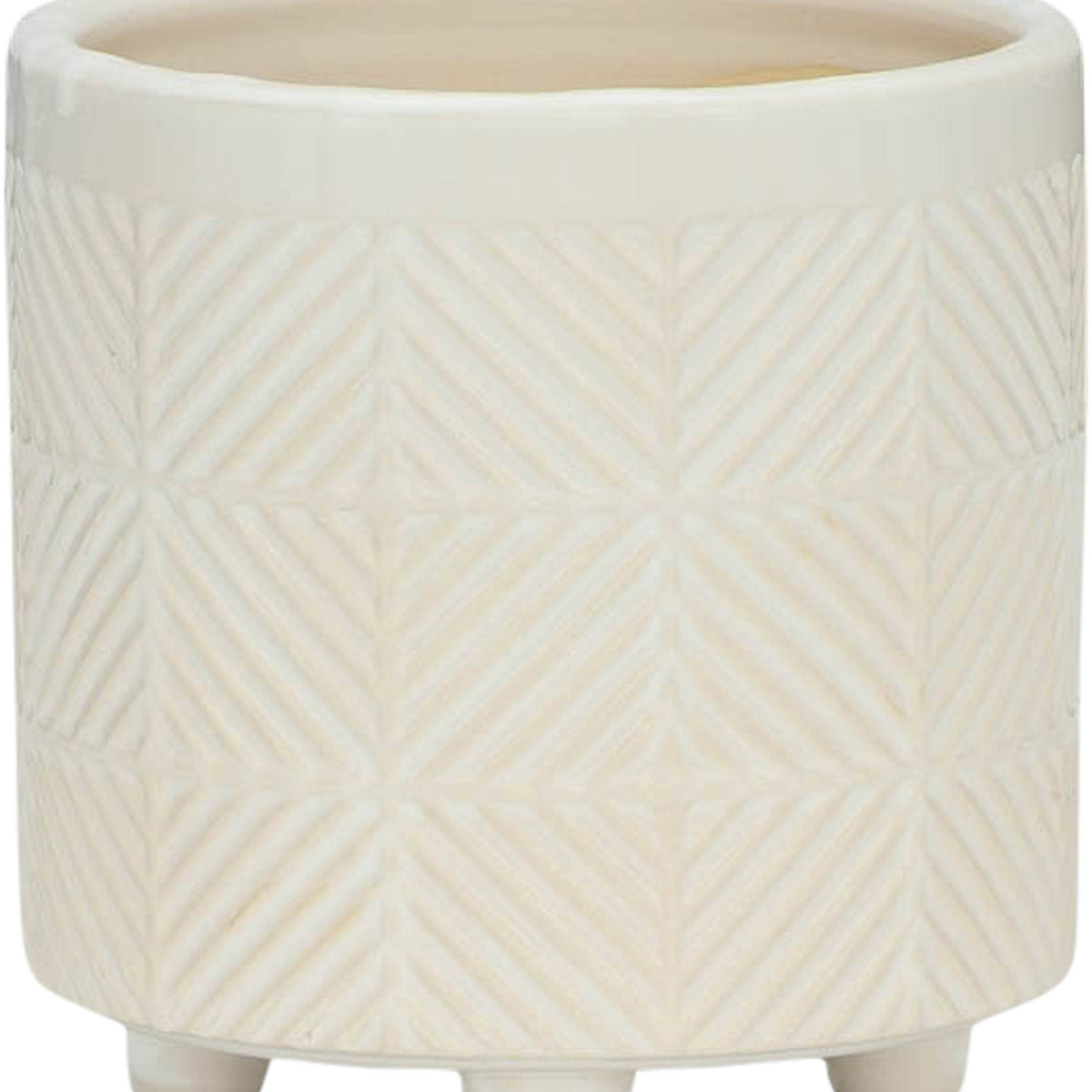 Planters Set of 2 - White Ceramic Textured Footed, 6/8 in.