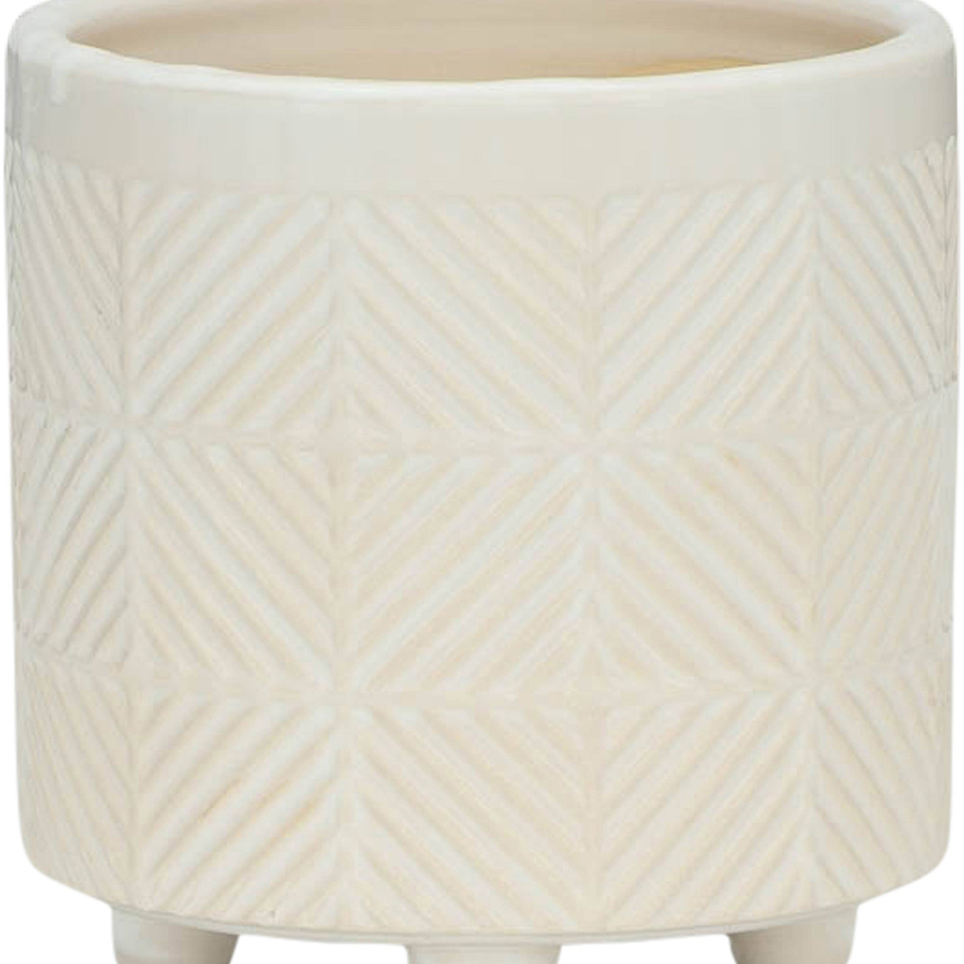 Planters Set of 2 - White Ceramic Textured Footed, 6/8 in.