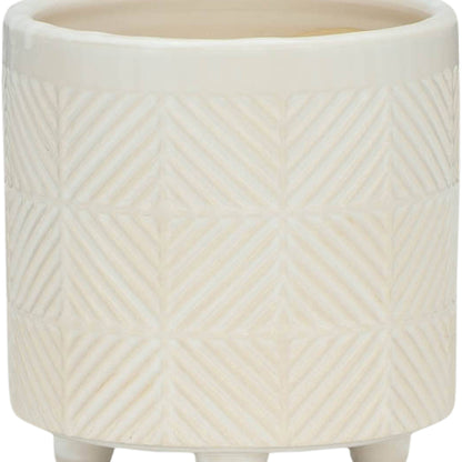 Planters Set of 2 - White Ceramic Textured Footed, 6/8 in.