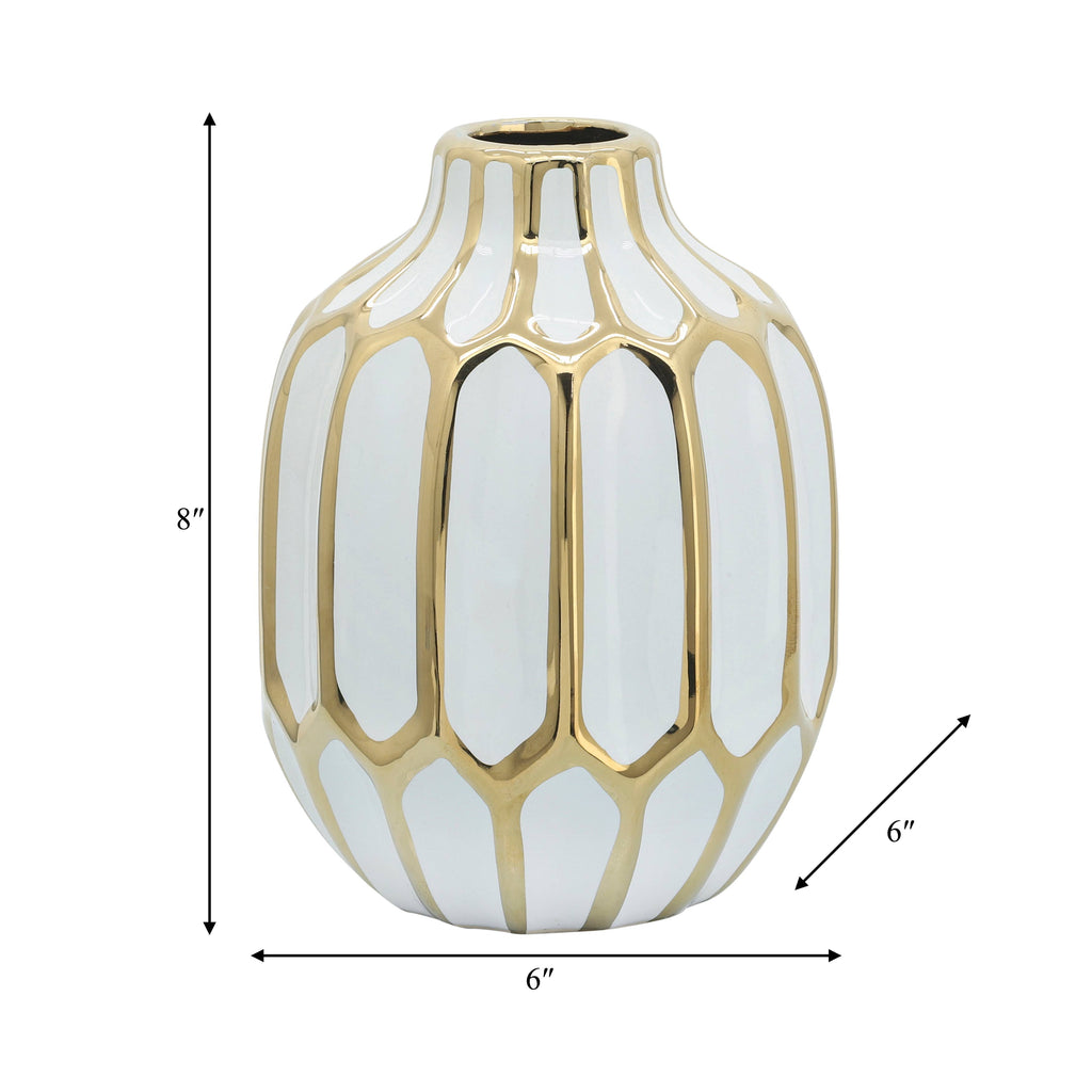 Ceramic Bud Modern Decorative Vase - White/Gold, 8 in.