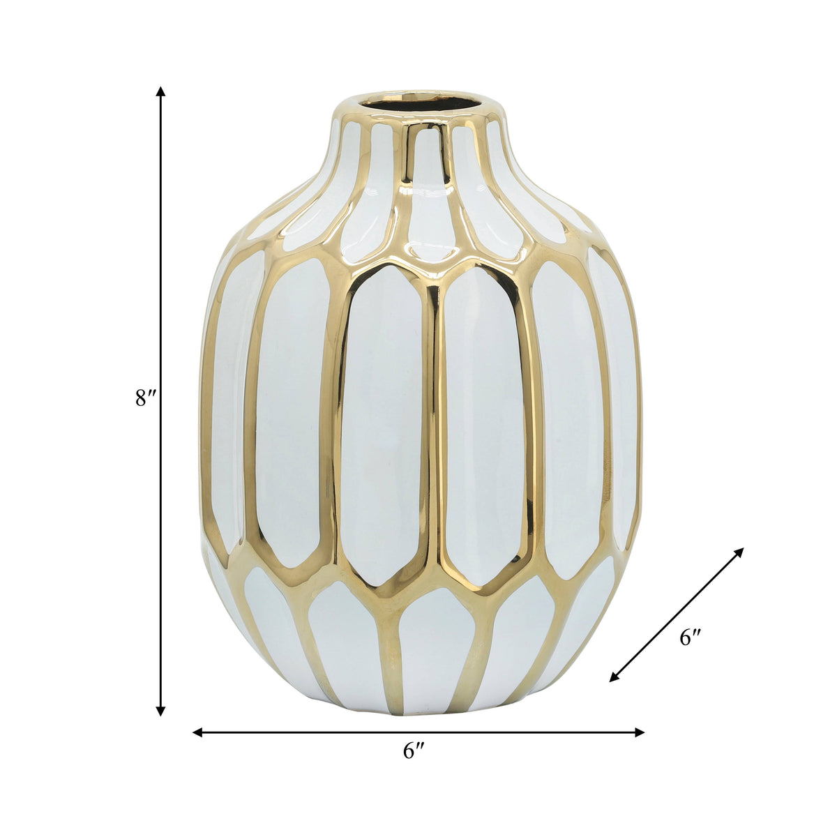 Ceramic Bud Modern Decorative Vase - White/Gold, 8 in.