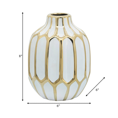 Ceramic Bud Modern Decorative Vase - White/Gold, 8 in.