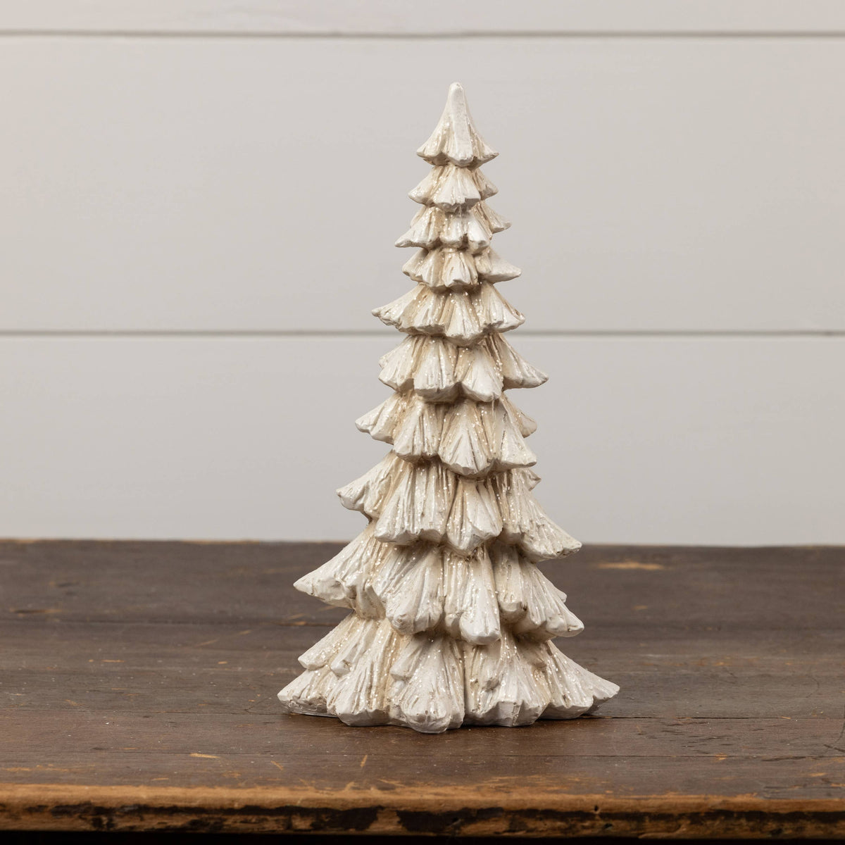 12" GLITTERED CREAM TREE