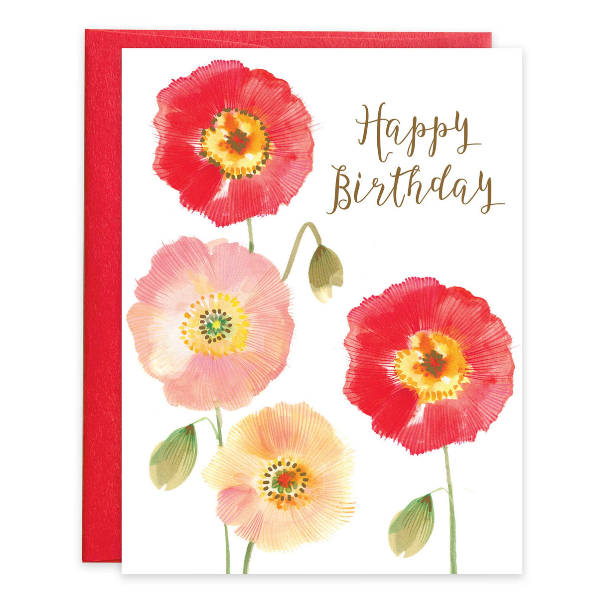 Birthday Greeting Card - Simple Poppies