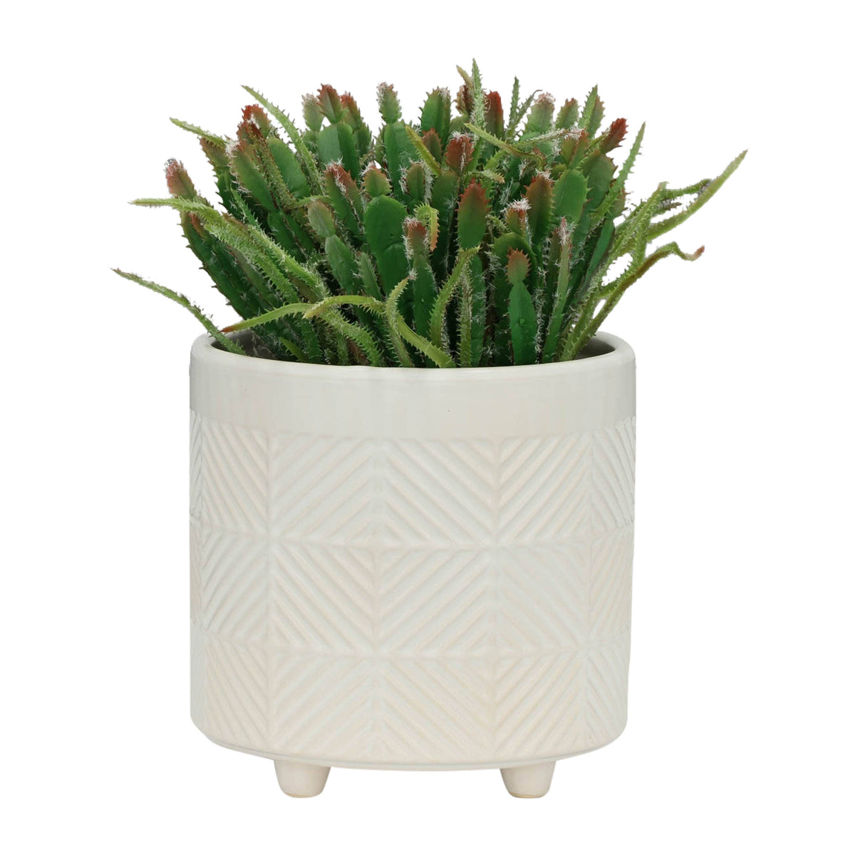 Planters Set of 2 - White Ceramic Textured Footed, 6/8 in.