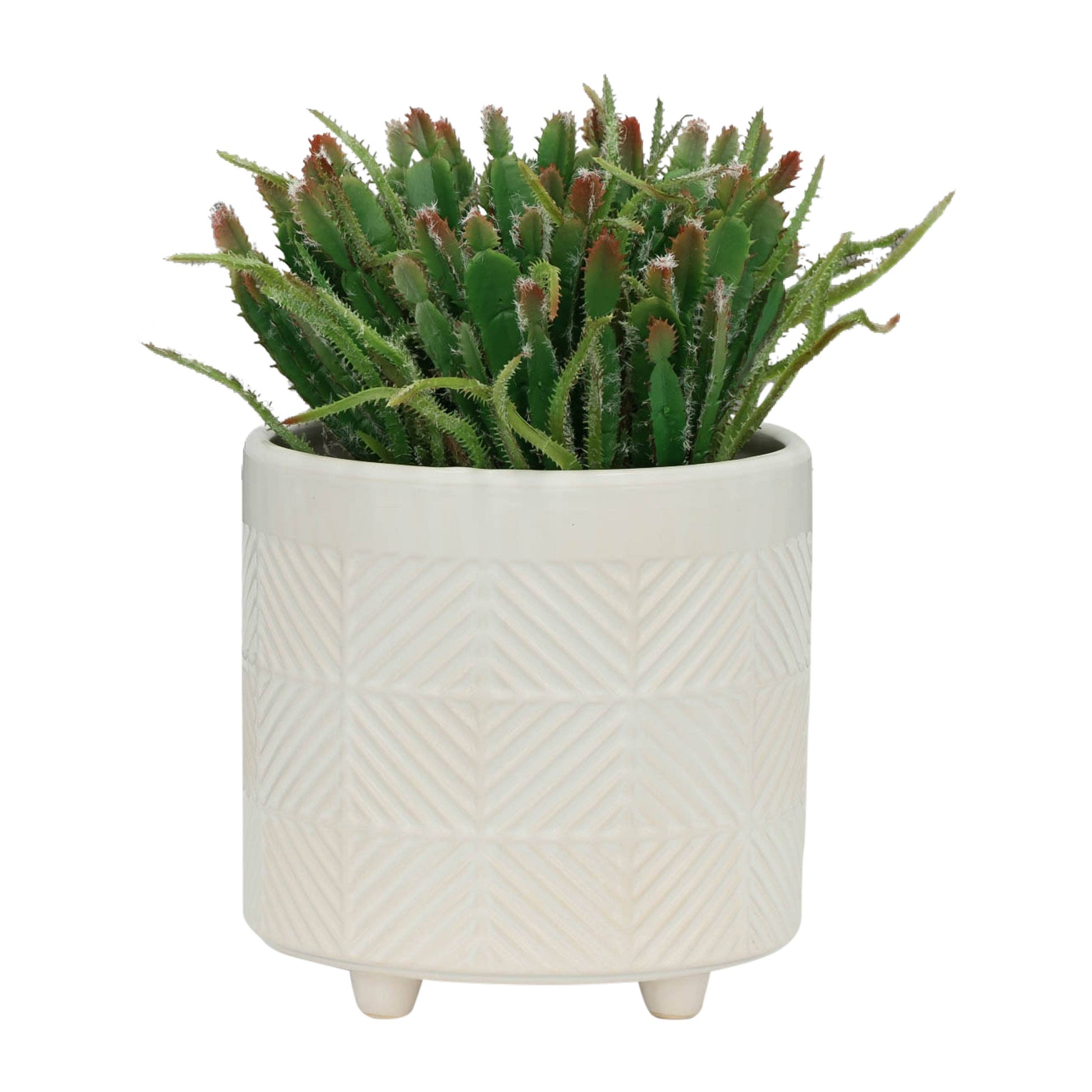 Planters Set of 2 - White Ceramic Textured Footed, 6/8 in.