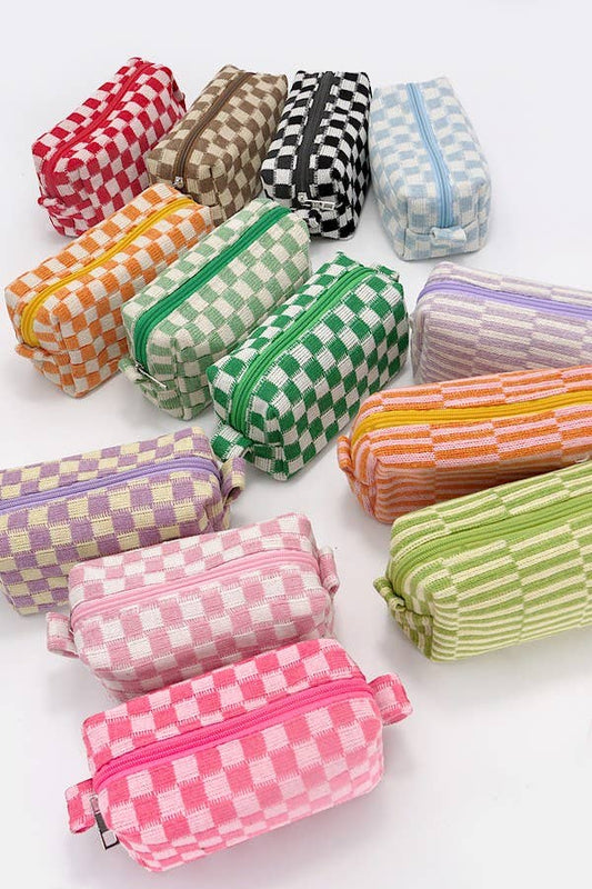 CHECKER GINGHAM MAKEUP COSMETIC POUCH BAG
