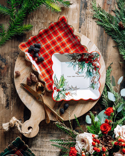 Holly Square Scalloped Plate