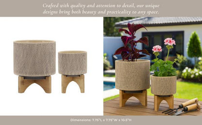Planters On Stands Set of 2 - Tan Ceramic Mesh, 5/8 in.