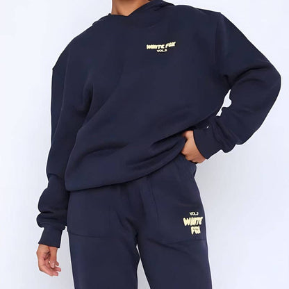 Fashionable Sports Hooded Sweatshirt Two-Piece Set