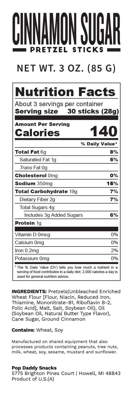 Pop Daddy – Cinnamon Sugar Seasoned Pretzels 3.0oz