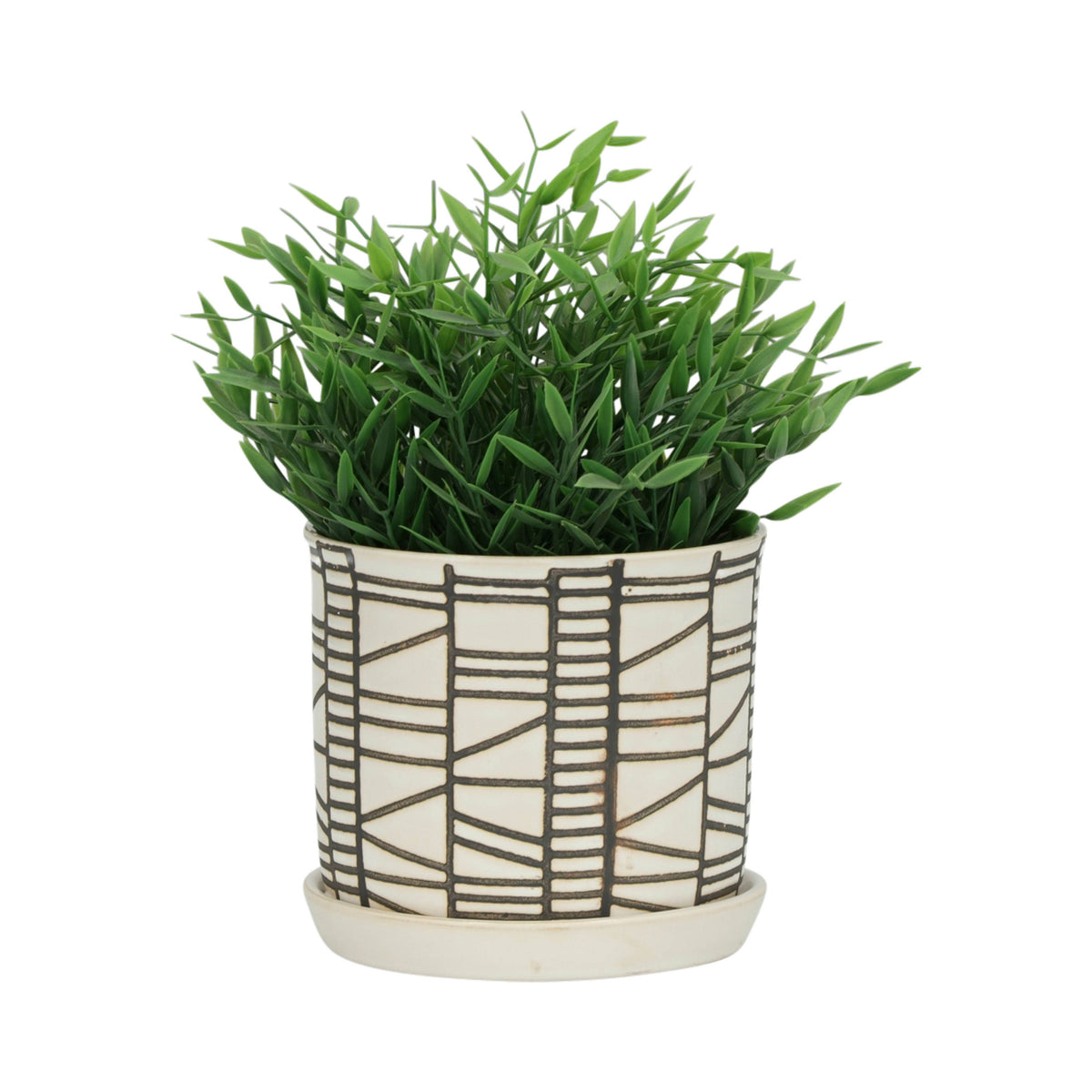Planters Set of 2 - Beige Ceramic Geometric Saucer, 6/8 in.