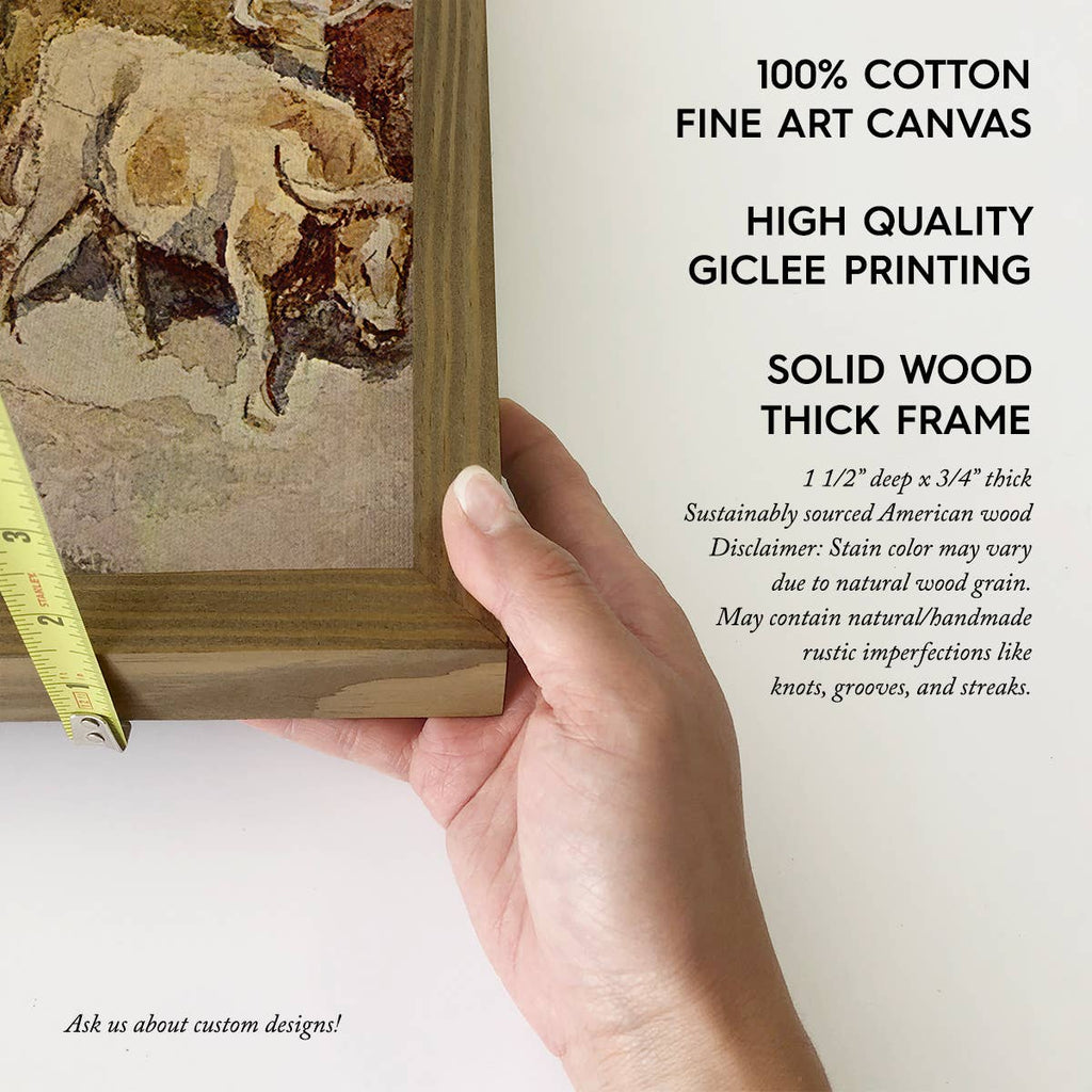 Cowboy Cattle Drive - Ranch House Canvas Art - Wood Framed 6x10