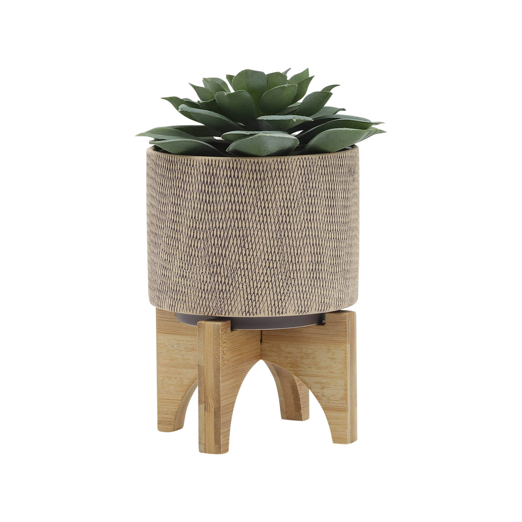 Planters On Stands Set of 2 - Tan Ceramic Mesh, 5/8 in.