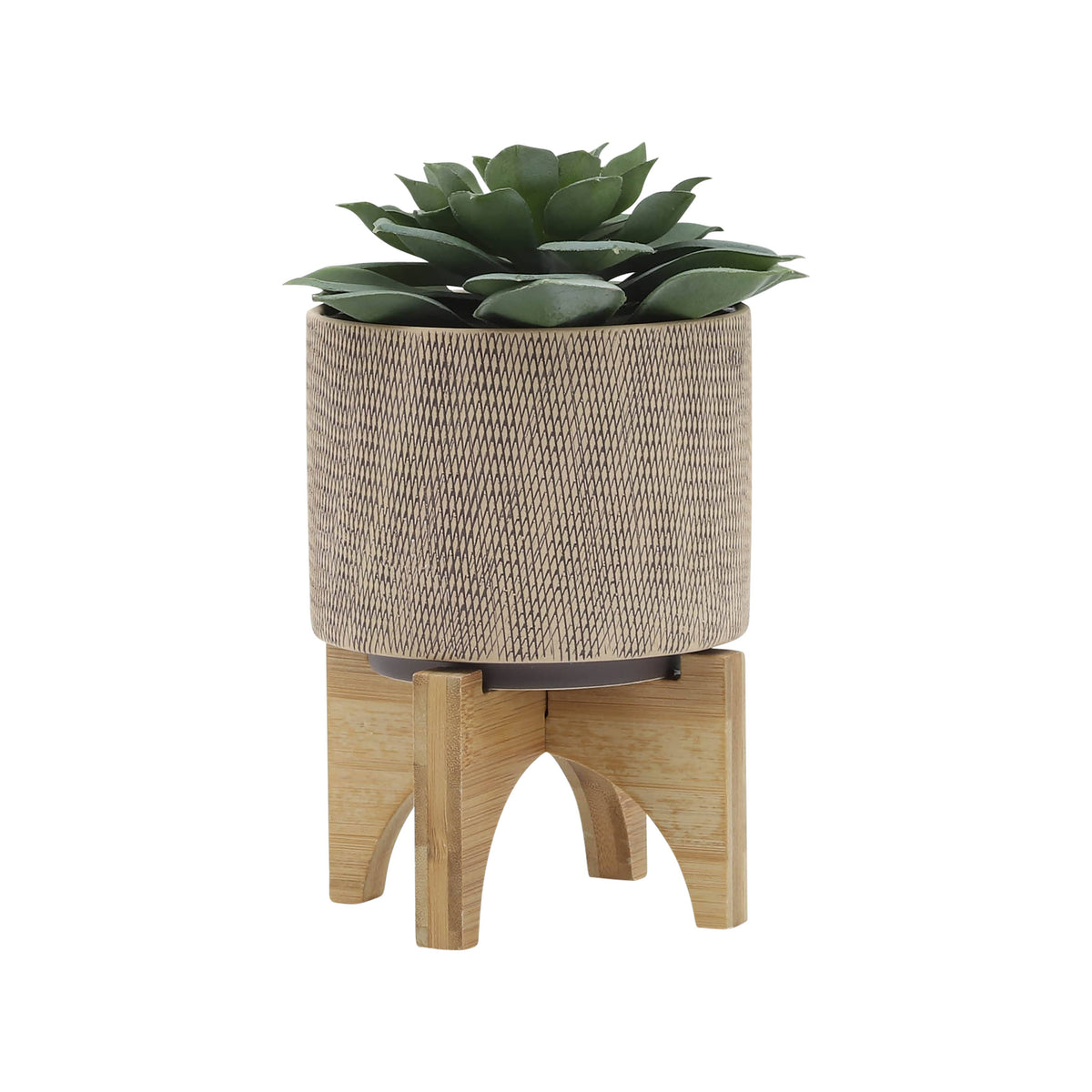 Planters On Stands Set of 2 - Tan Ceramic Mesh, 5/8 in.
