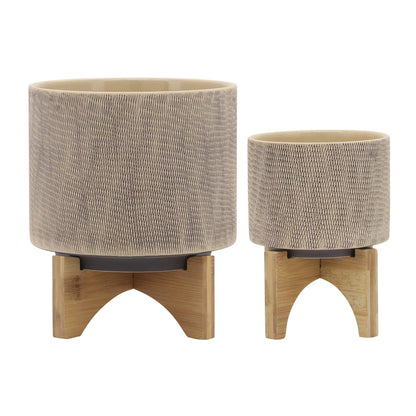 Planters On Stands Set of 2 - Tan Ceramic Mesh, 5/8 in.