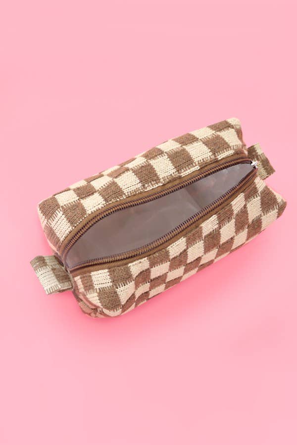 CHECKER GINGHAM MAKEUP COSMETIC POUCH BAG