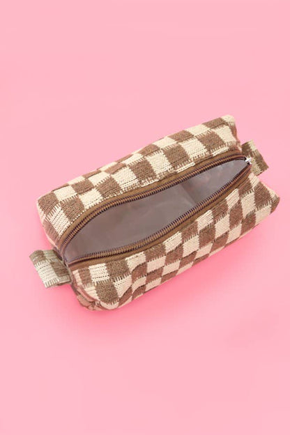 CHECKER GINGHAM MAKEUP COSMETIC POUCH BAG