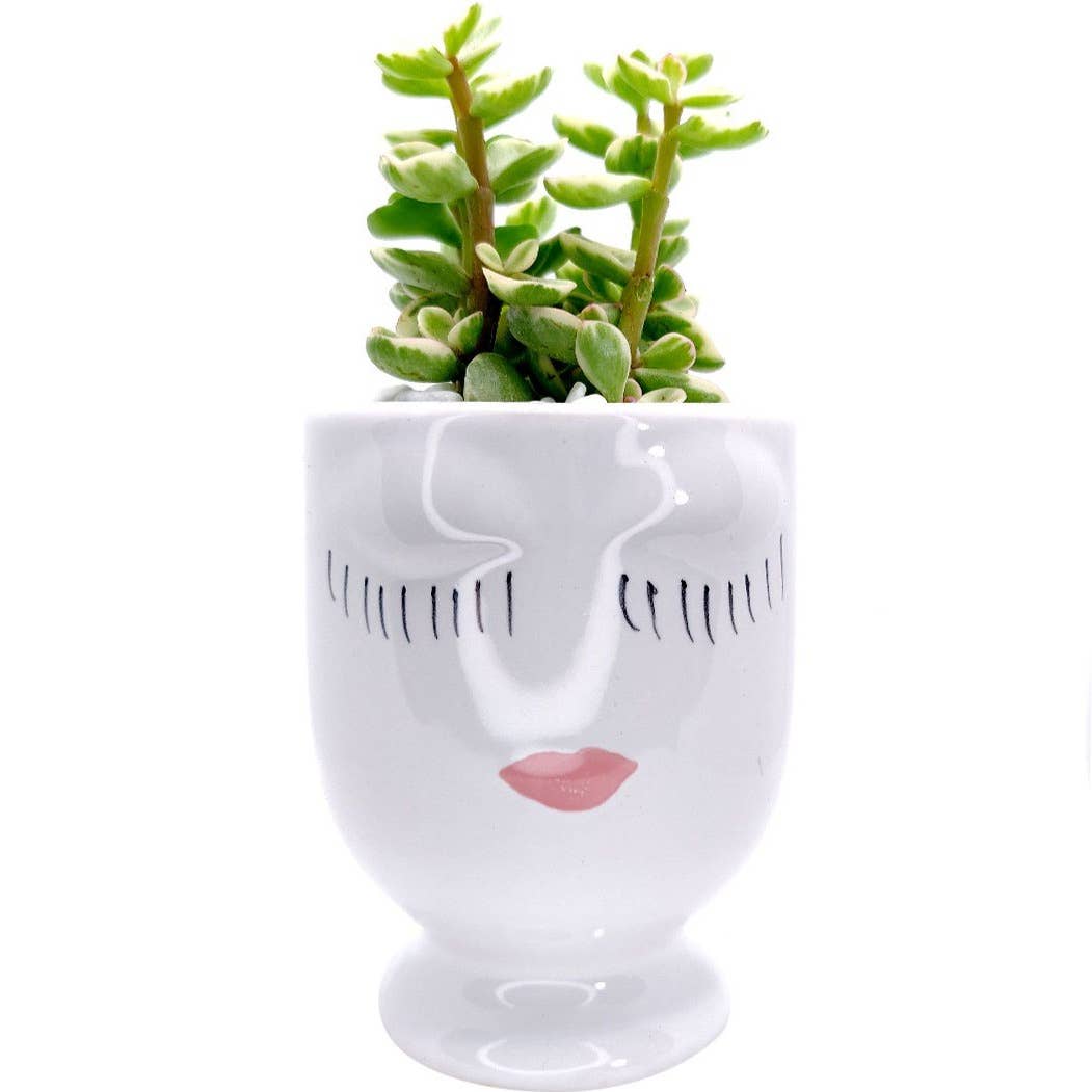 Hand-painted Lady Face Planter - Ceramic Pots For Plants