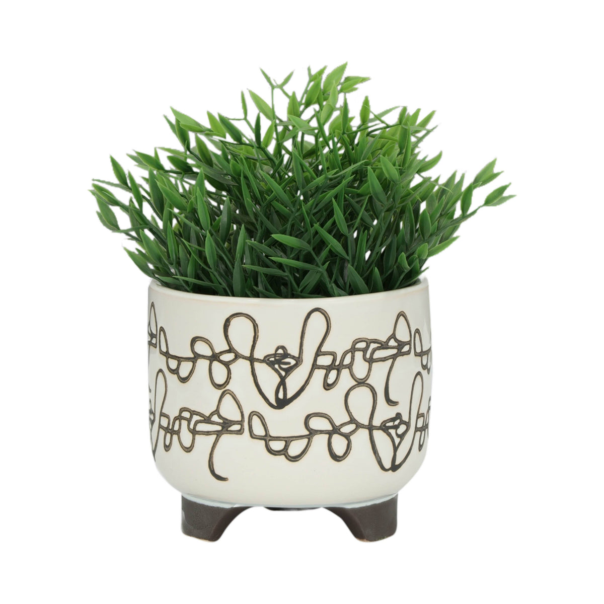 Planters Set of 2 - Beige Ceramic Scribble Footed, 6/8 in.