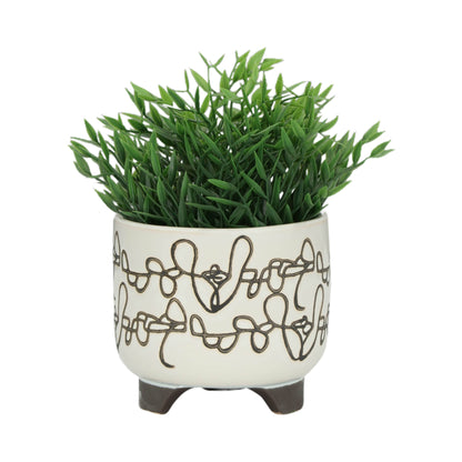 Planters Set of 2 - Beige Ceramic Scribble Footed, 6/8 in.