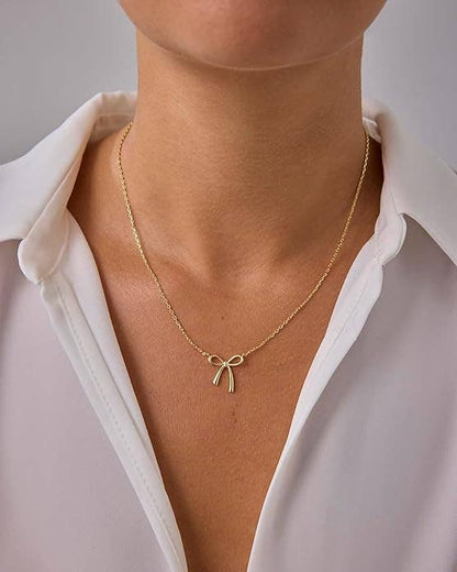 Dainty "Saved By Grace" 14k Gold Inspirational Bow Necklace