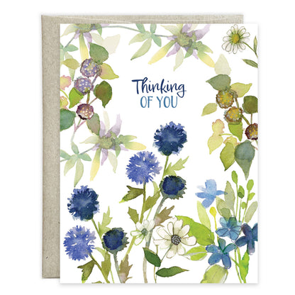 Thinking of You Greeting Card - Blue Button Flowers