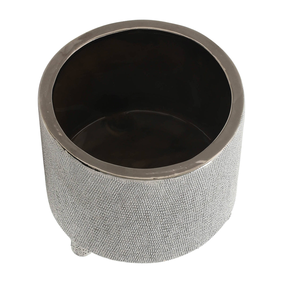 Planters Set of 2 - Silver Ceramic Footed Scratched, 6/8 in.