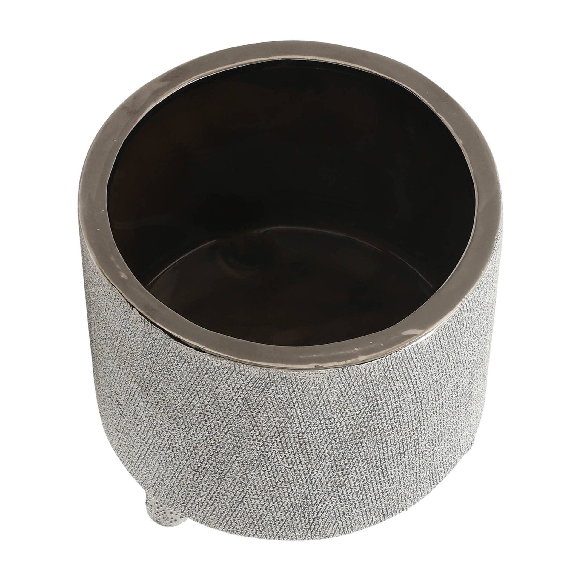 Planters Set of 2 - Silver Ceramic Footed Scratched, 6/8 in.