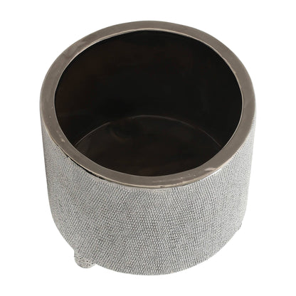 Planters Set of 2 - Silver Ceramic Footed Scratched, 6/8 in.