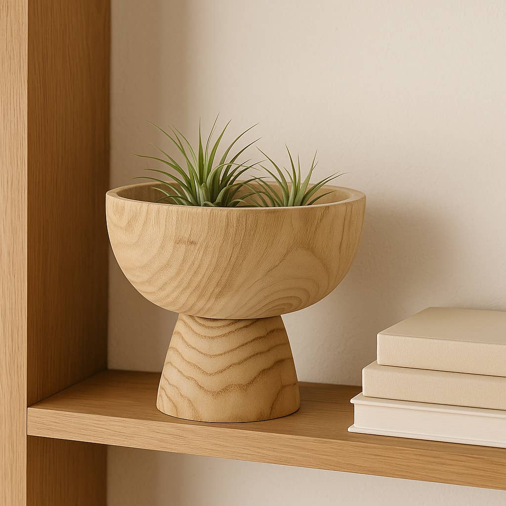 Bowl - Brown Paulownia Wood with Pedestal Base, 8 in.