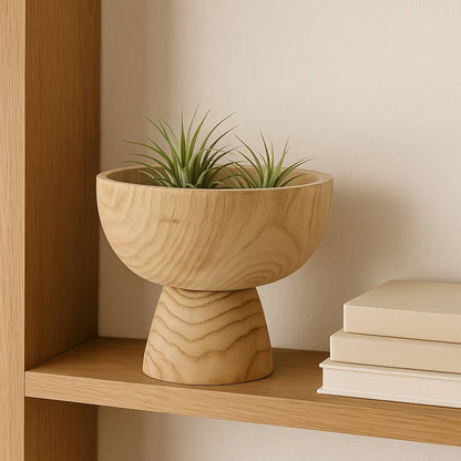 Bowl - Brown Paulownia Wood with Pedestal Base, 8 in.