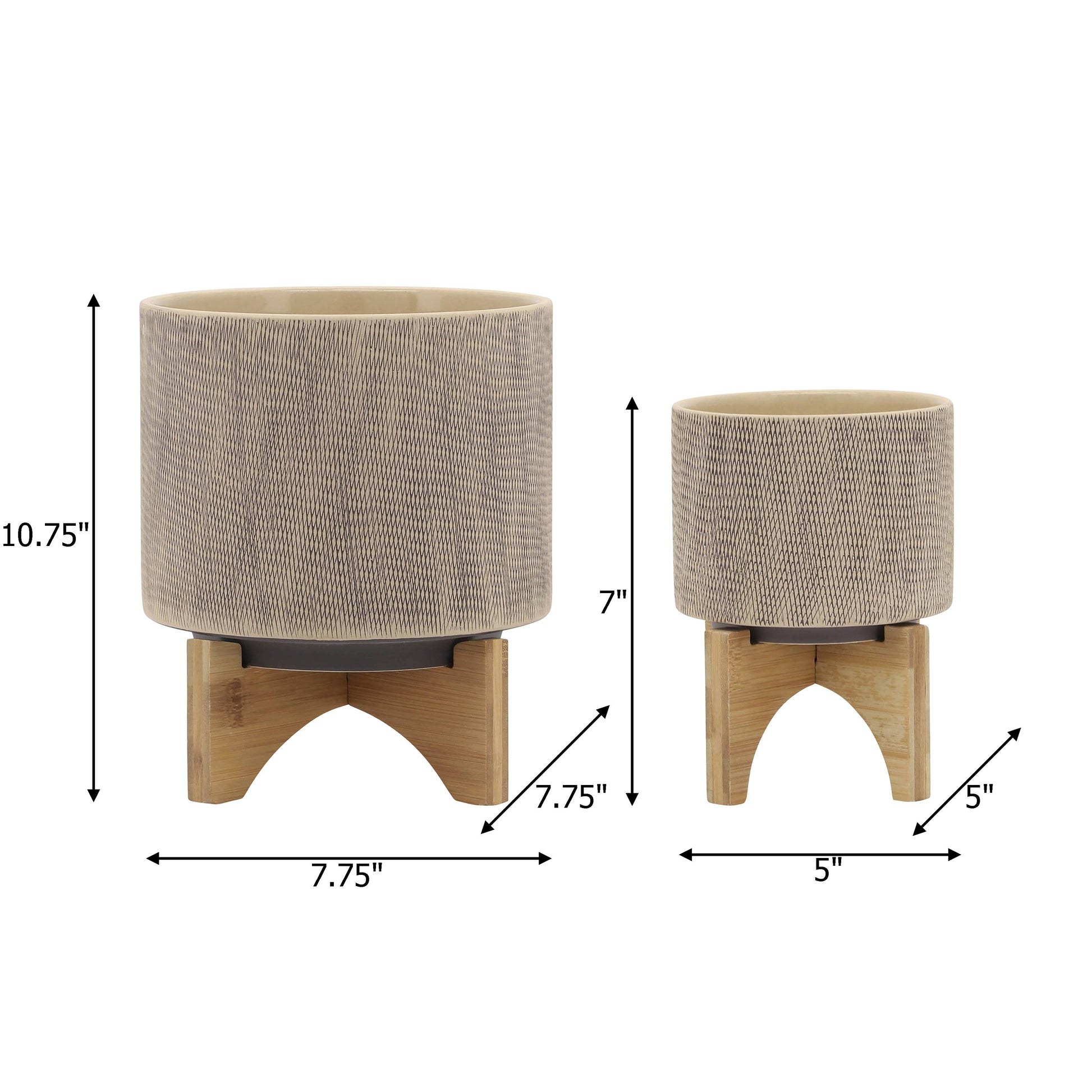 Planters On Stands Set of 2 - Tan Ceramic Mesh, 5/8 in.