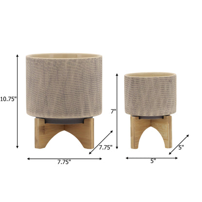 Planters On Stands Set of 2 - Tan Ceramic Mesh, 5/8 in.