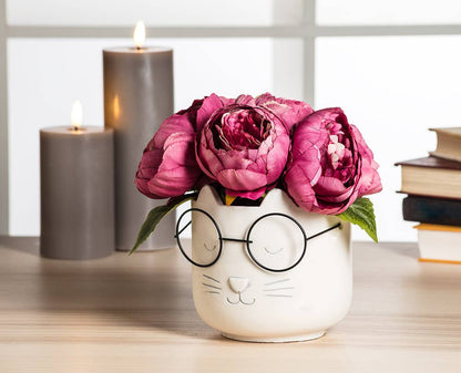 Lg Cat Face Planter w/Glasses-4.5"H-1496