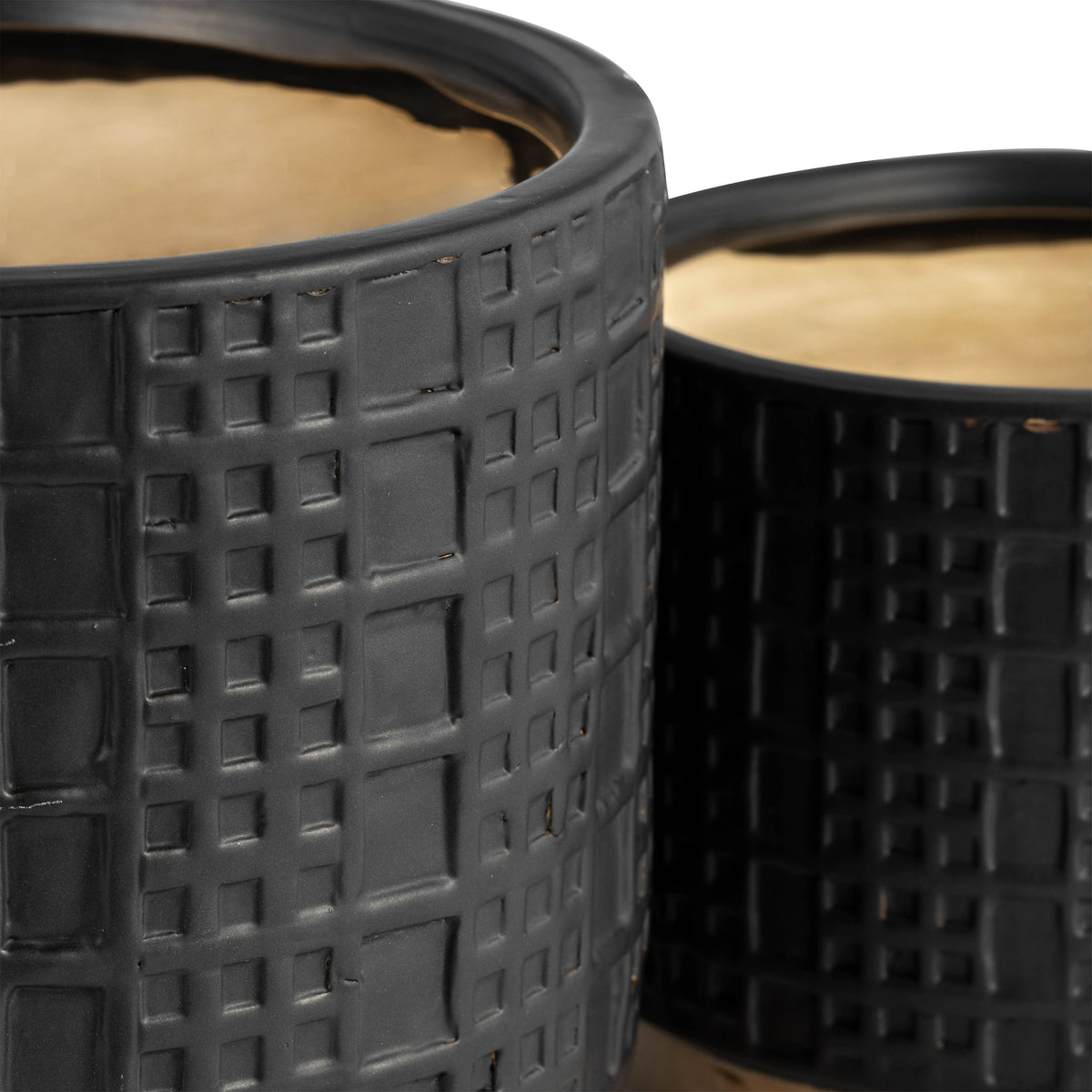 Planter Set of 2 - Black Ceramic Raised Mesh, 6/8 in.