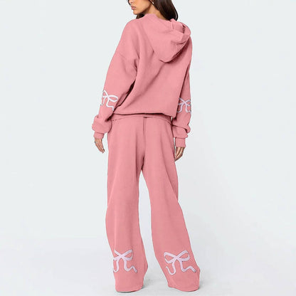 Trendy Casual Long Sleeve Loose Hoodie & Wide Leg Pants Set